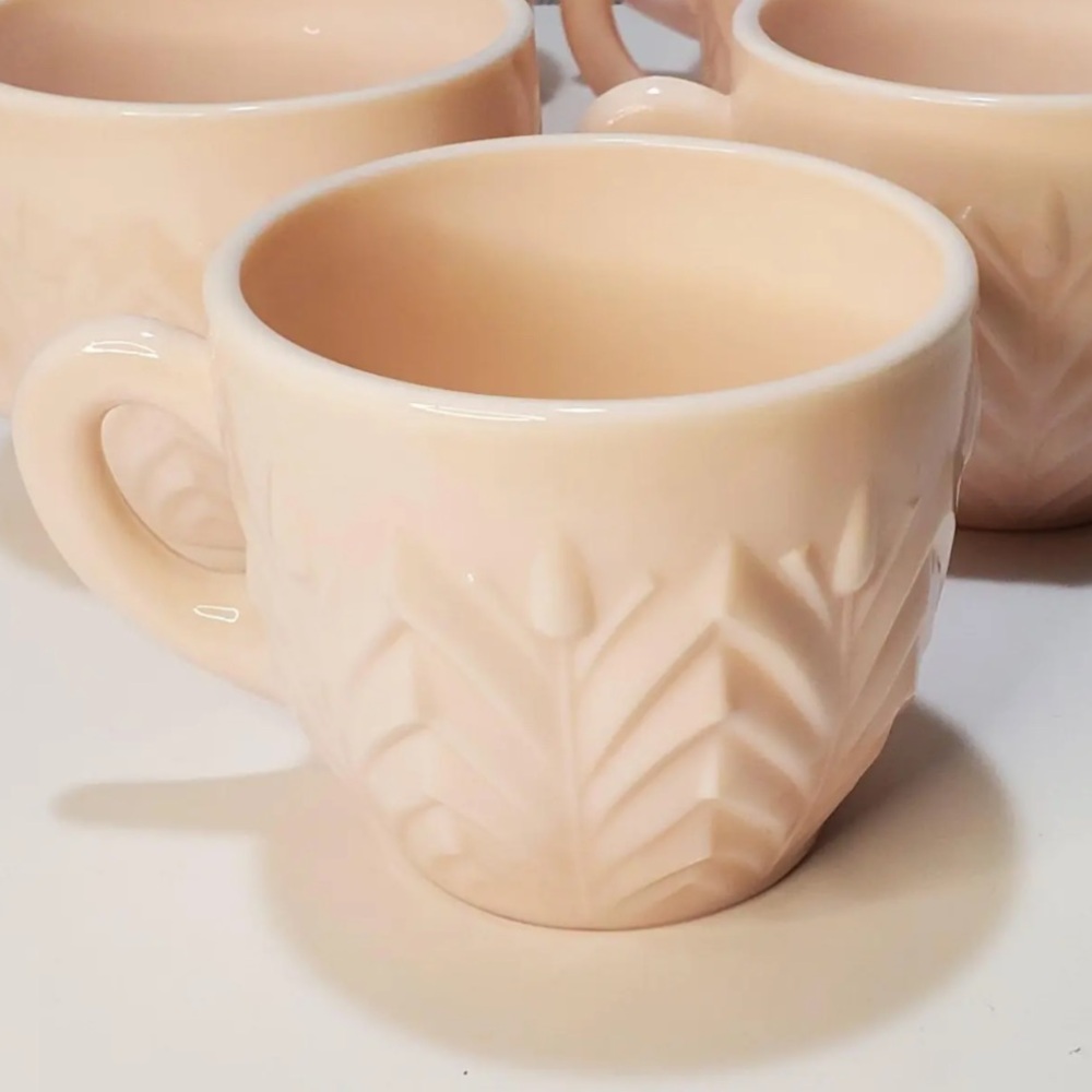 1950s Jeanette Feather Shell Pink Milk Glass